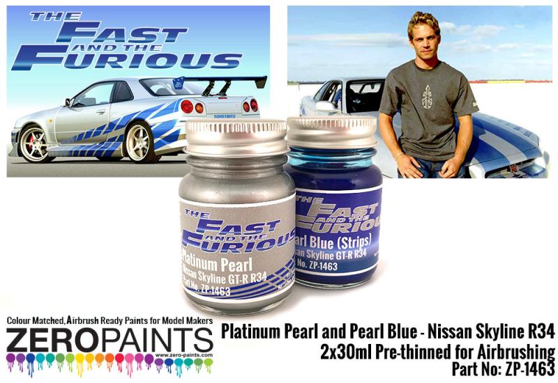 Fast and Furious Platinum Pearl/Pearl Blue Paints 2x30ml (Paul Walker Nissan Skyline R34)
