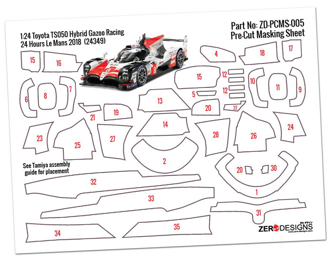 Number panel decals for 2019 Tamiya Toyota TS050 1/24 scale supplemental sheet 