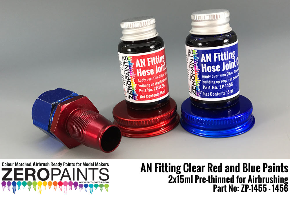 AN Fitting (Hose Joints/Ends) Clear Red and Blue Paints 2x30ml, ZP-1455 /  ZP-1456
